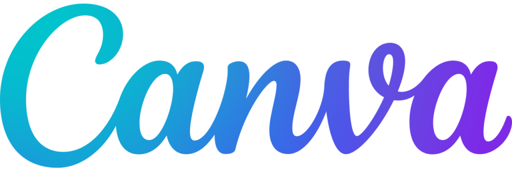 Canva logo: The word 'Canva' written in a smooth, gradient script transitioning from turquoise to purple, placed against a white background.