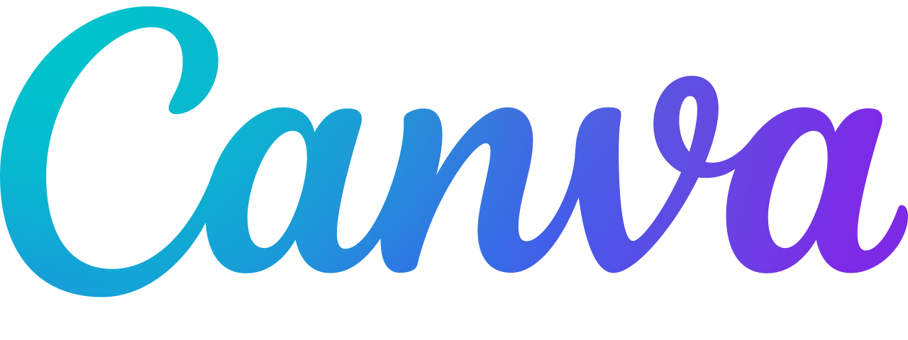 Canva logo: The word 'Canva' written in a smooth, gradient script transitioning from turquoise to purple, placed against a white background.