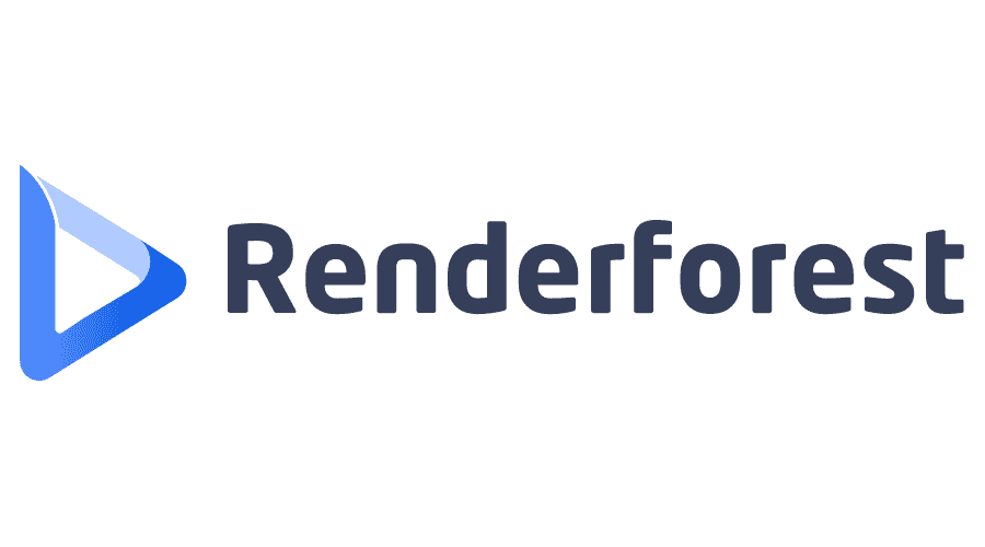 Renderforest logo: A sleek, modern triangle-shaped icon in blue, representing the letter 'R,' with the brand name 'Renderforest' in bold gray text beside it.